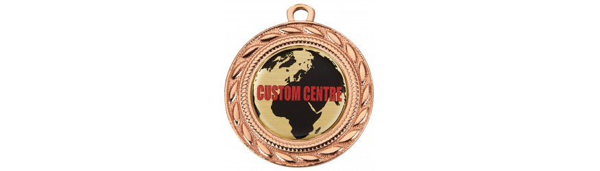 40MM IRON CUSTOM DOMED CENTRE MEDAL - GOLD, SILVER OR BRONZE